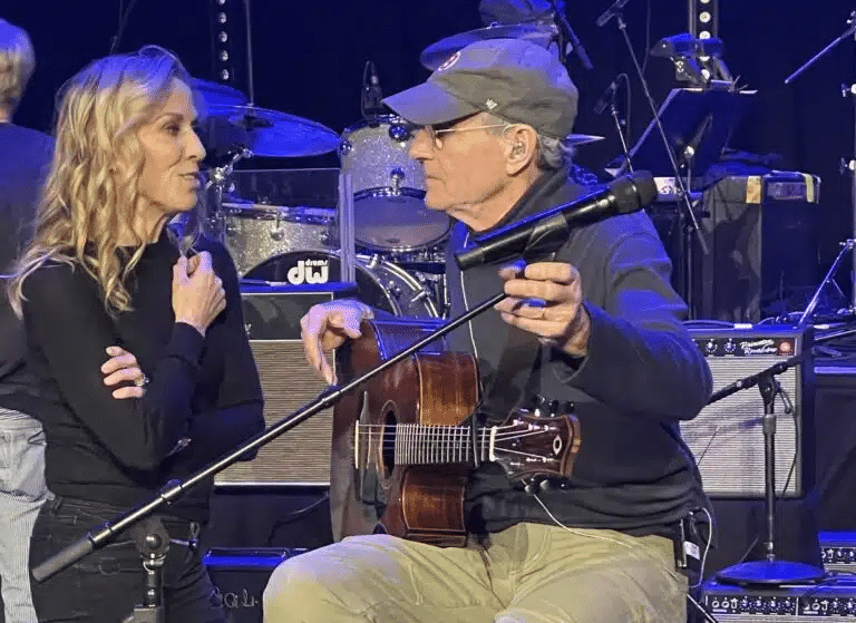 Sheryl Crow and James Taylor on-stage before the 2023 LOVE ROCKS NYC concert